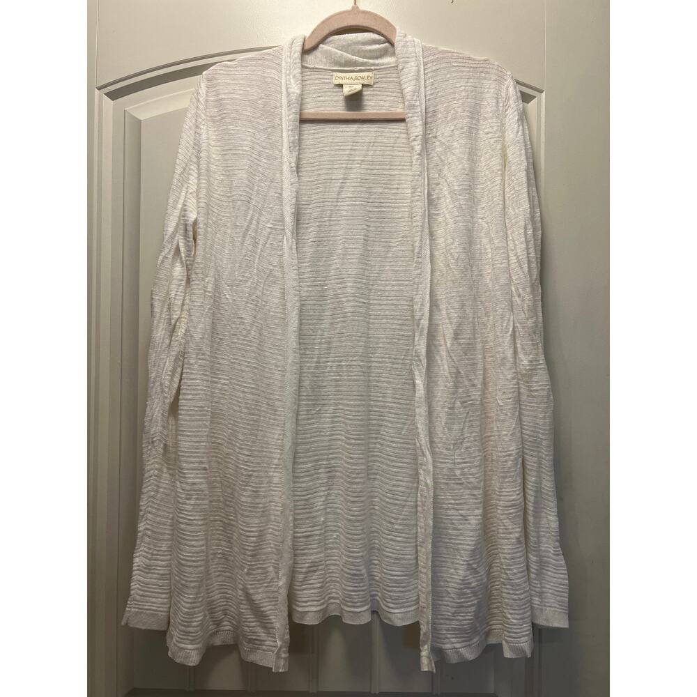 Cynthia Rowley Women’s Cardigan Open Front Long Sleeve Classic Top Size L White